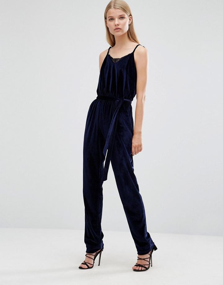 Madam Rage Velvet Jumpsuit - Navy