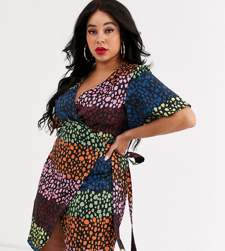 Never Fully Dressed Plus Wrap Mini Dress In Contrast Leopard Print-multi