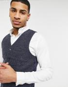 Gianni Feraud Skinny Fit Navy And Gray Puppytooth Check Suit Vest