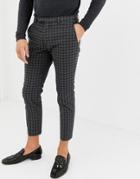 Twisted Tailor Cropped Tapered Fit Pants In Charcoal Puppytooth-gray