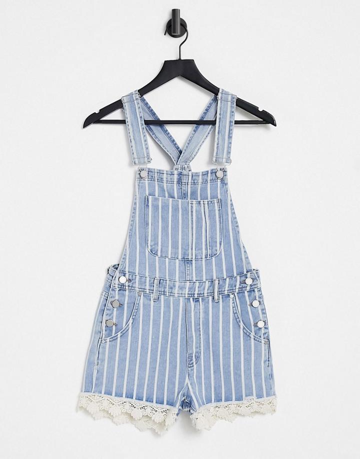 Superdry Lace Trim Denim Overalls In Blue-blues