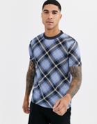 Asos Design T-shirt In All Over Check Print-navy