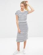 Asos Waisted T-shirt Midi Dress In Stripe - Multi