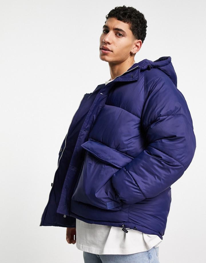 Pull & Bear Puffer Jacket With Hood In Blue