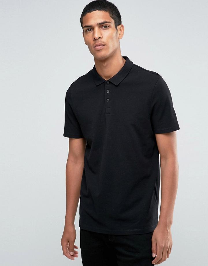 Asos Longline Skater Fit Pique Polo In Black - Black
