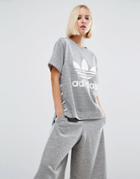 Adidas Originals Lace Up Sweatshirt With Trefoil Logo - Gray