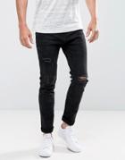 Bershka Skinny Jeans With Rips In Black Wash - Black