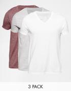 Asos T-shirt With V Neck 3 Pack - Multi