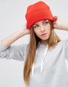 Asos Deep Turn Up Beanie In Red - Red