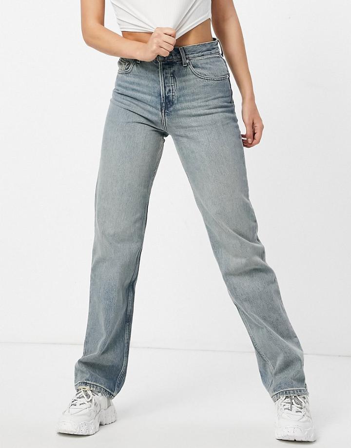 Asos Design Mid Rise '90's' Straight Leg Jeans In Vintage Midwash-blues