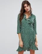 Vero Moda Polka Dot Wrap Dress - Green