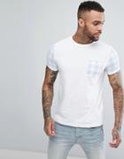 Asos T-shirt With Check Sleeve And Pocket - White