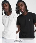 Calvin Klein Jeans 2 Pack Monogram Icon Logo T-shirts In Black/white-multi