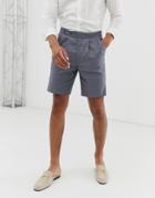 Asos Design Slim Smart Shorts In Gray Linen With Double Pleat Detail