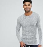 Asos Tall Longline Muscle Long Sleeve T-shirt In Brushed Knitted Jersey In Gray - Gray