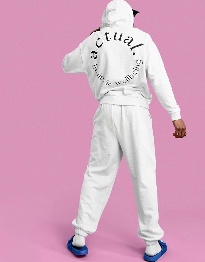 Asos Actual Athleisure Oversized Hoodie In White Heather With Health And Wellbeing Large Back Print