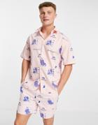 Jack & Jones Originals Set Oversized Shirt With Undefined Print In Pink