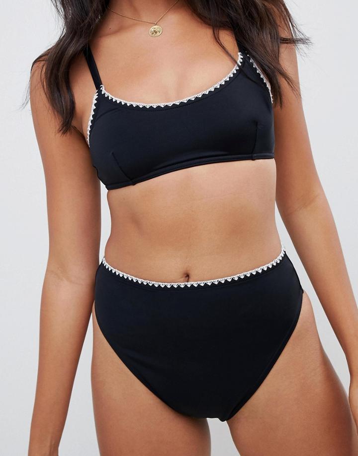 Asos Design Recycled Mix And Match Blanket Stitch Crop Bikini Top-black