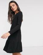 Vila Ribbed Mini Smock Dress In Black