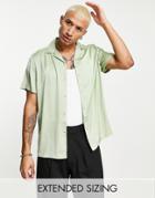 Asos Design Relaxed Revere Satin Shirt In Recycled Polyester In Sage Green - Lgreen