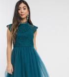 Chi Chi London Petite Cut Out Detail Tulle Mini Dress In Emerald Green