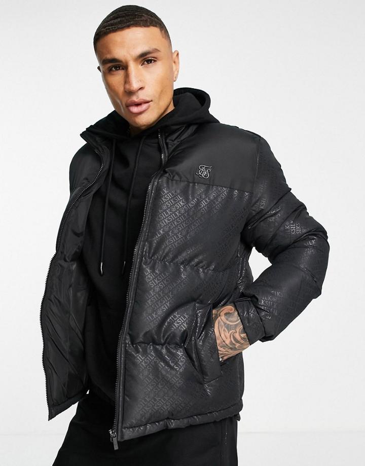 Siksilk Printed Bubble Padded Jacket In Black
