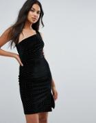 Outrageous Fortune One Shoulder Mini Bodycon Dress With Stud Detail-black