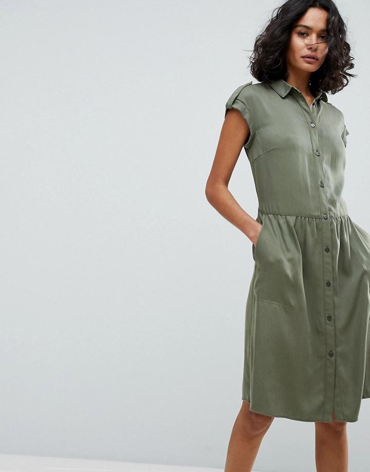 Boss Casual Sleeveless Shirt Dress - Beige