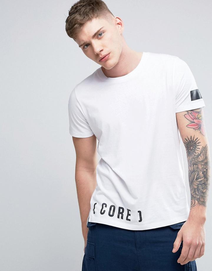 Jack & Jones Core Longline T-shirt With Back And Seam Print - White