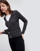 Asos Cardigan In Rib With Button Detail - Gray