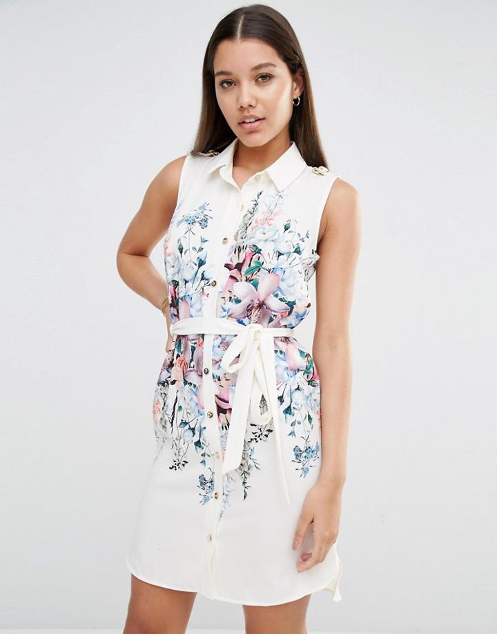 Lipsy Floral Tie Waist Shirt Dress - Multi