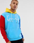 Karl Kani Signature Block Hoodie With Embroidered Logo And Contrast Sleeves In Blue - Blue