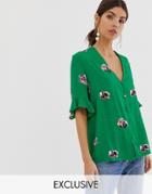 Y.a.s Floral Short Sleeve Woven Top-green