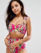 Asos Fuller Bust Exclusive Classic Tropical Print Longline Bikini Top - Multi