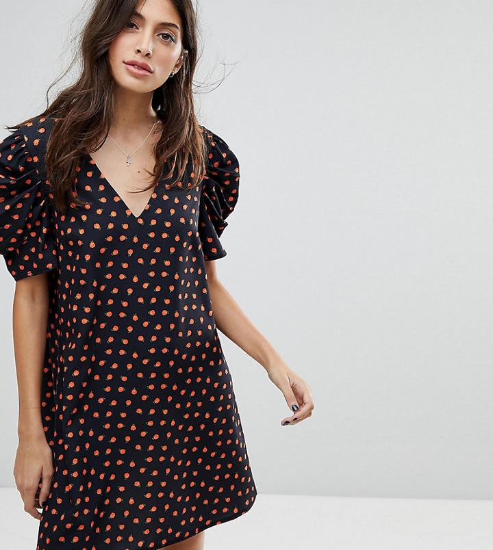 Reclaimed Vintage Inspired V Neck Dress In Floral - Black
