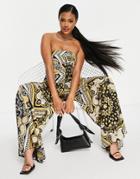 Asos Design Bandeau Wide Leg Jumpsuit In Scarf Print-yellow