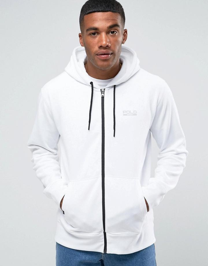 Polo Sport Logo Zipthru Hoodie In White - White