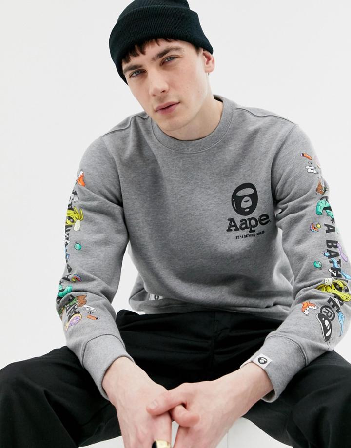 Aape By A Bathing Ape X Steven Harrington Sleeve Print Sweater In Gray - Gray