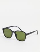 Asos Design Square Sunglasses In Black With Green Lens
