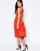 Asos Midi Skater Dress With Cross Back - Bright Red