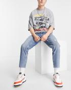 Asos Design Classic Rigid Jeans In Tinted Mid Wash With Abrasions-blues