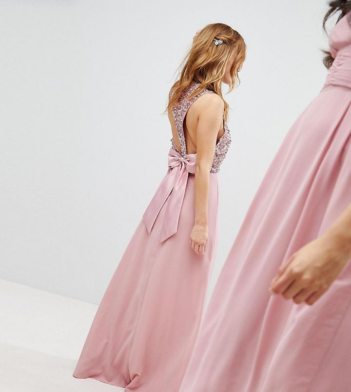 Maya Petite Sleeveless Sequin Bodice Maxi Dress With Cutout And Bow Back Detail - Pink