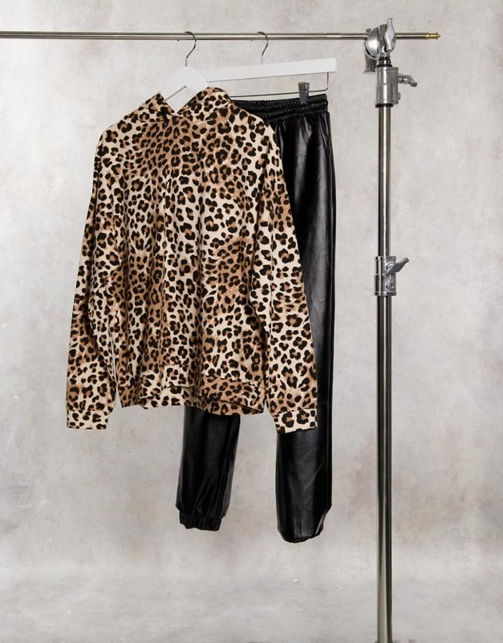 Asos Design Hoodie In Leopard Print-multi