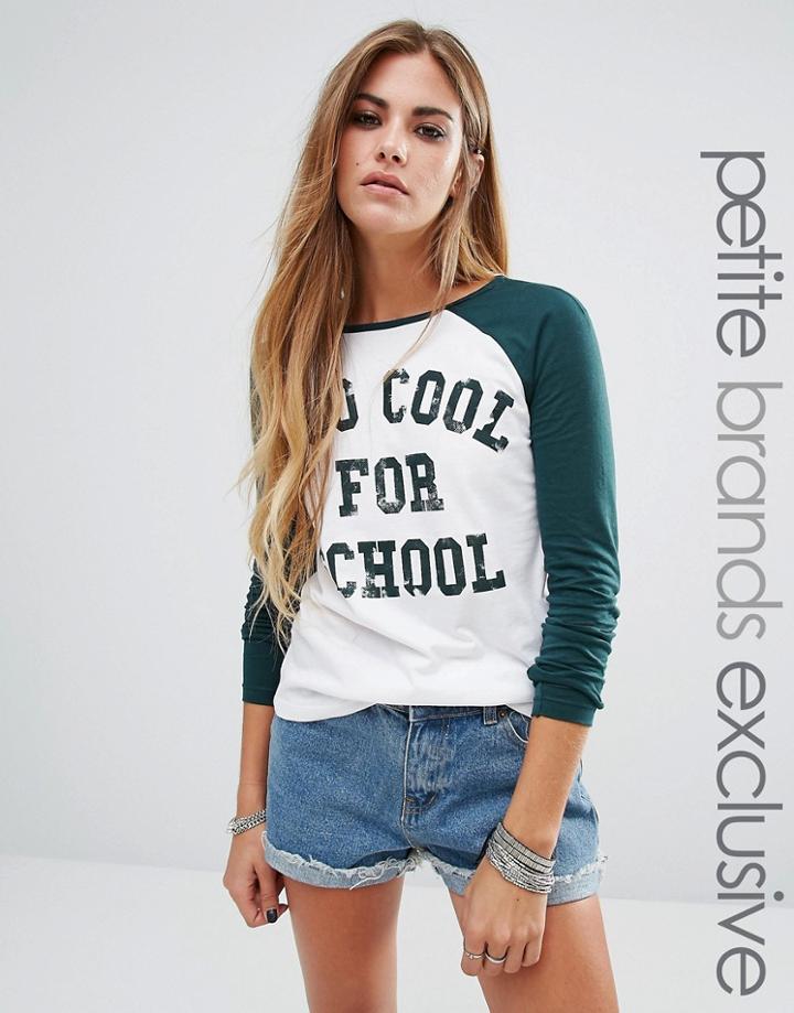 Noisy May Petite Too Cool For School Motif Raglan Sleeve Top - Multi