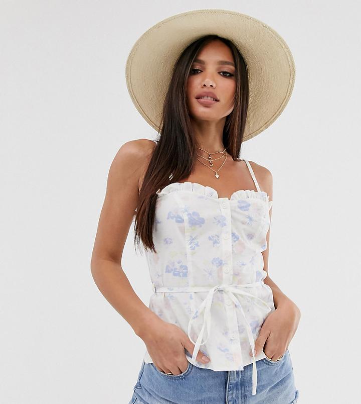 Asos Design Tall Sun Top With Ruffle Detail In Floral Print - Multi