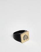 Icon Brand Signet Ring In Matte Black With Engraved Skull - Black