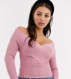 Miss Selfridge Petite Bardot Sweater In Pink
