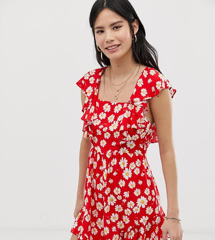 Kiss The Sky Backless Romper In Daisy Print - Red