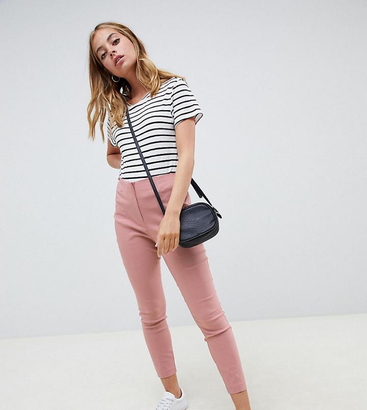 Asos Design Petite High Waist Pants In Skinny Fit-pink