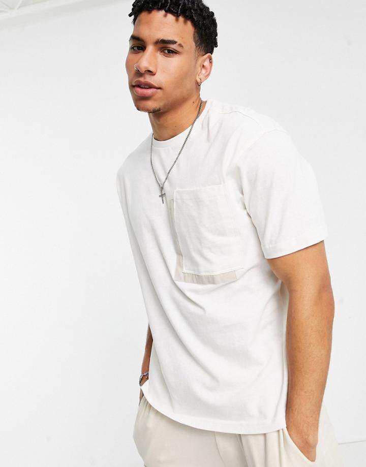 Another Influence Boxy Oversize Pocket T-shirt In Ecru-white